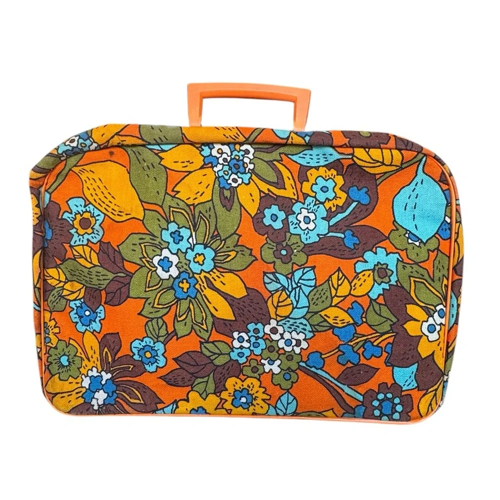 Vintage Floral Orange Travel Suitcase Bag
